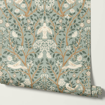 Isabeau Orchard Doves Sage Cream Wallpaper