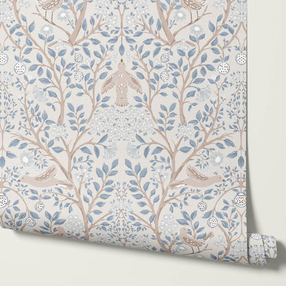 Isabeau Orchard Doves Sky Beige Wallpaper