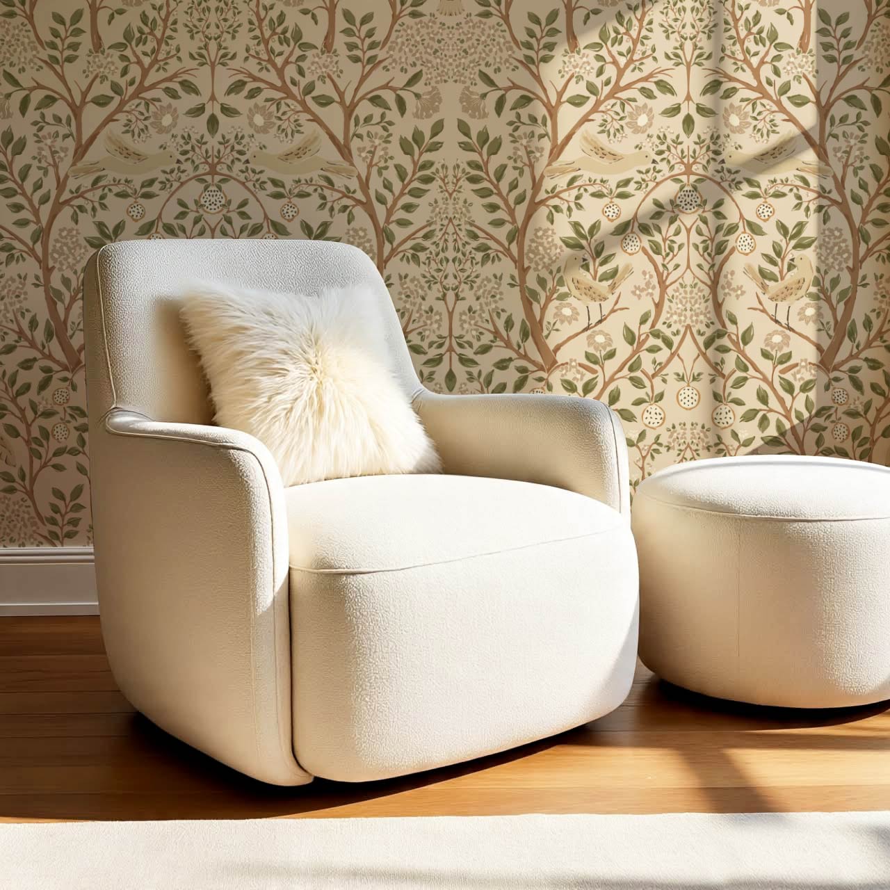 Isabeau Orchard Doves Tan Sage Wallpaper