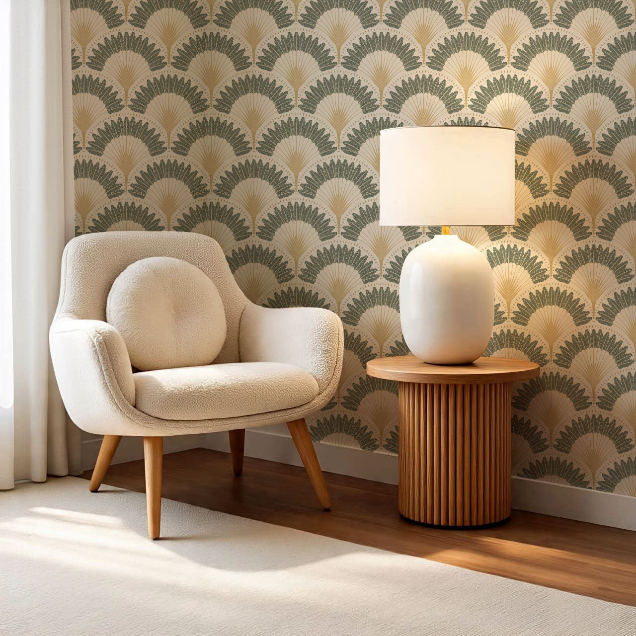 Isabelle Botanicals Palms Sage Wallpaper