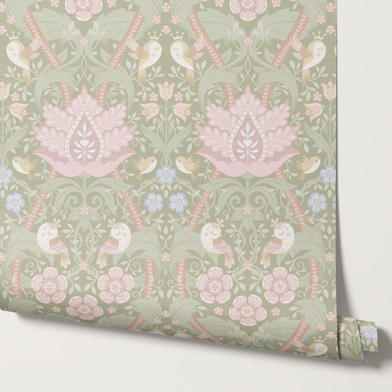 Isabelle Whispering Garden Sage Pastel Wallpaper