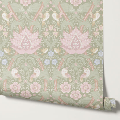 Isabelle Whispering Garden Sage Pastel Wallpaper
