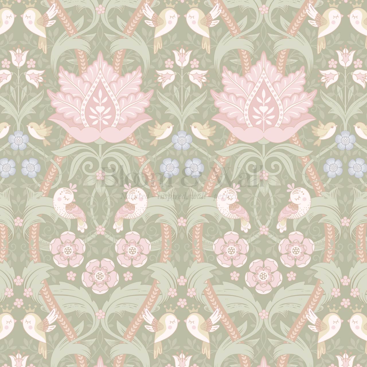 Isabelle Whispering Garden Sage Pastel Wallpaper