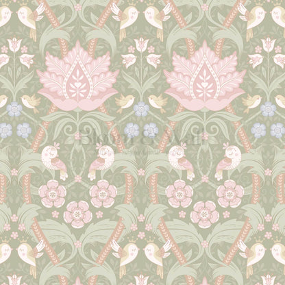 Isabelle Whispering Garden Sage Pastel Wallpaper