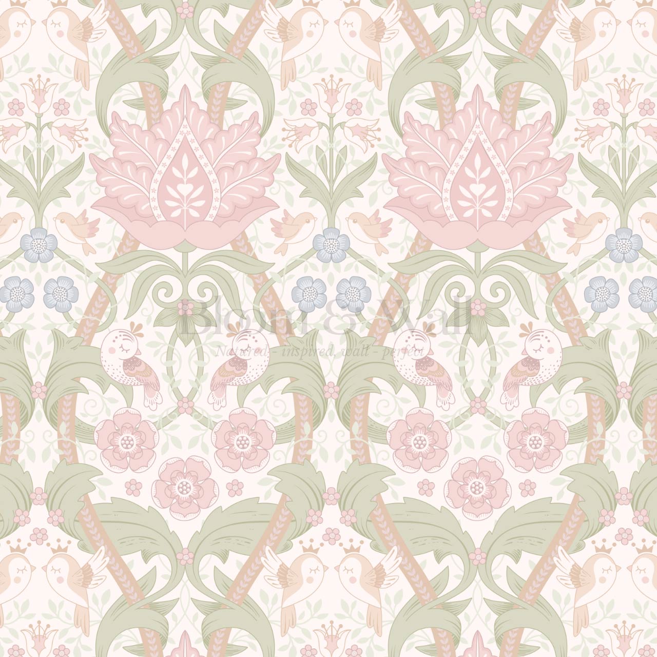 Isabelle Whispering Garden Cream Blush Wallpaper