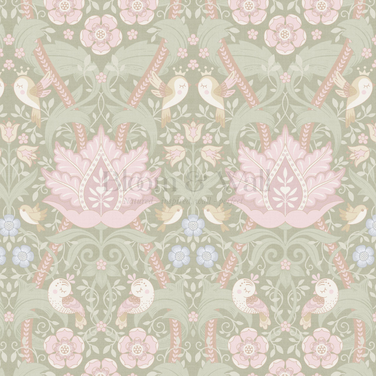 Isabelle Whispering Garden Sage Pastel Wallpaper