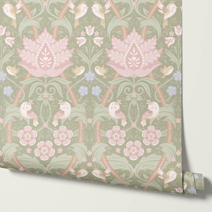 Isabelle Whispering Garden Sage Pastel Wallpaper