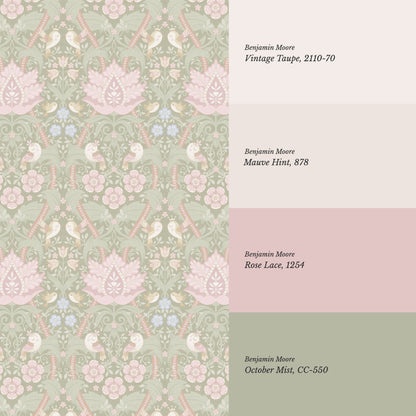 Isabelle Whispering Garden Sage Pastel Wallpaper