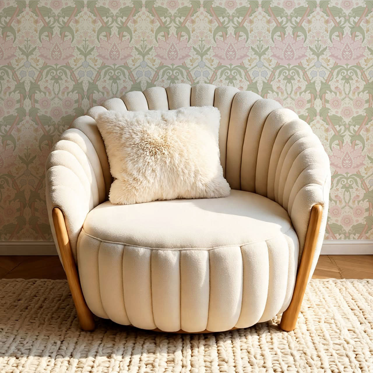 Isabelle Whispering Garden Cream Blush Wallpaper