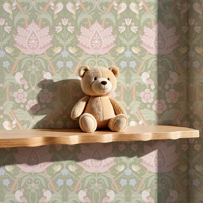 Isabelle Whispering Garden Sage Pastel Wallpaper