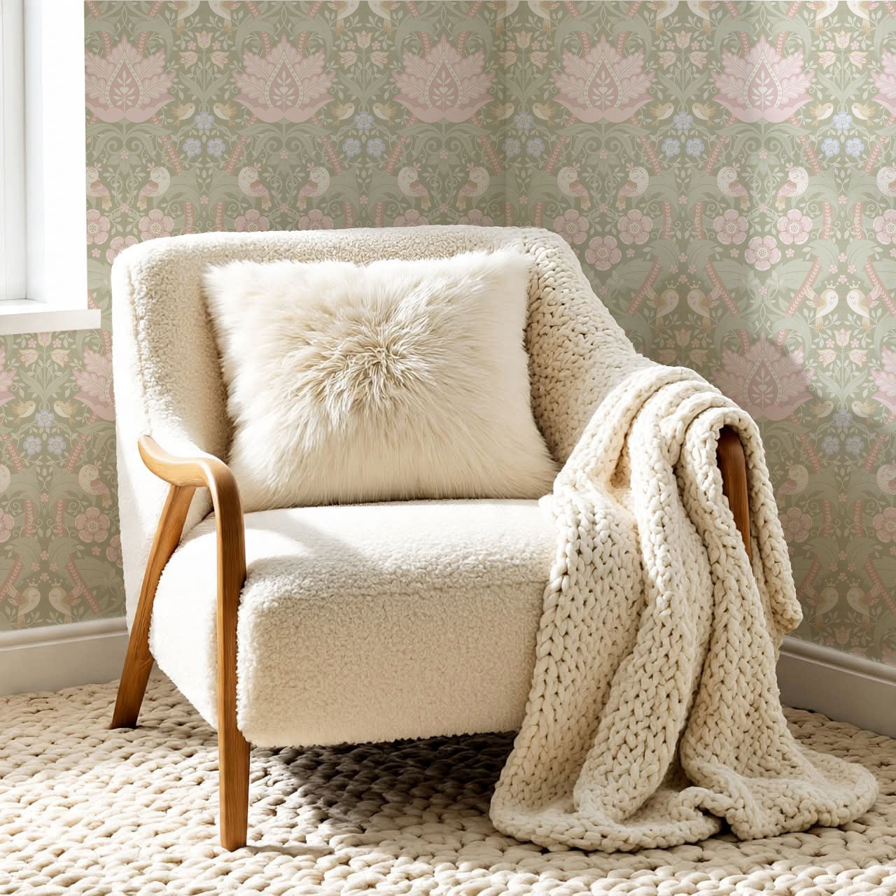 Isabelle Whispering Garden Sage Pastel Wallpaper