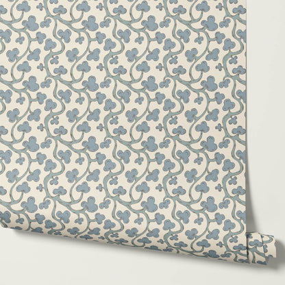 Isadora Chunky Botanical Vines Sea Glass Cream Wallpaper