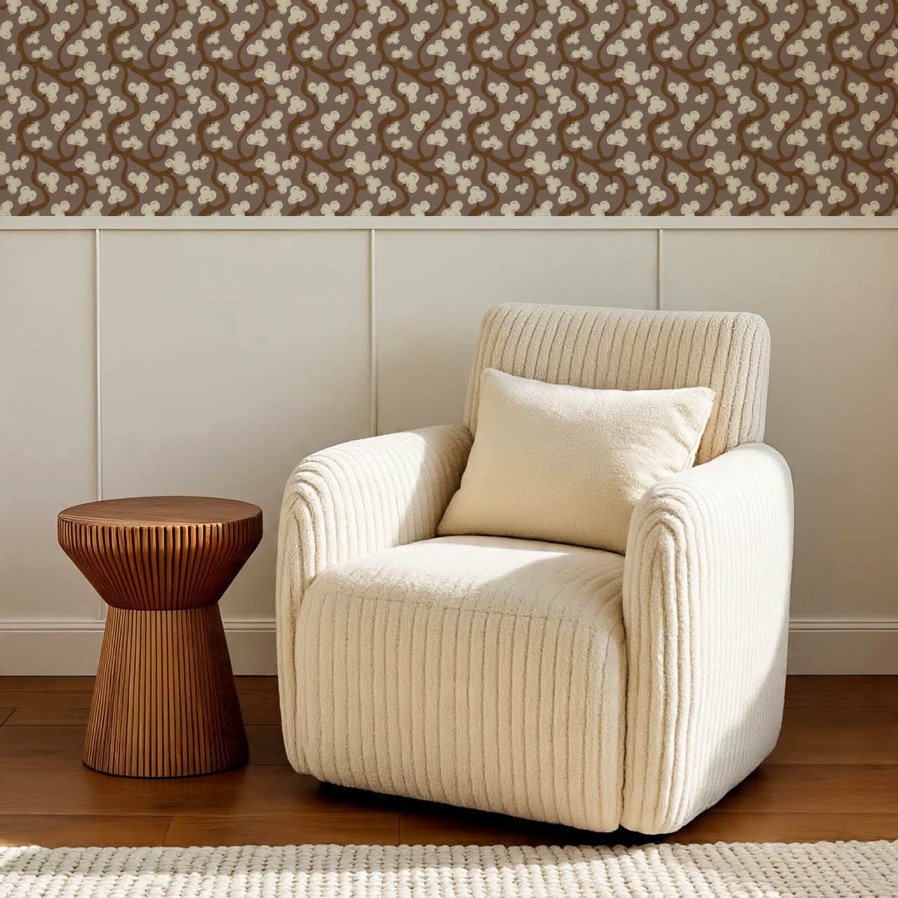 Isadora Chunky Botanical Vines Chocolate Cream Wallpaper