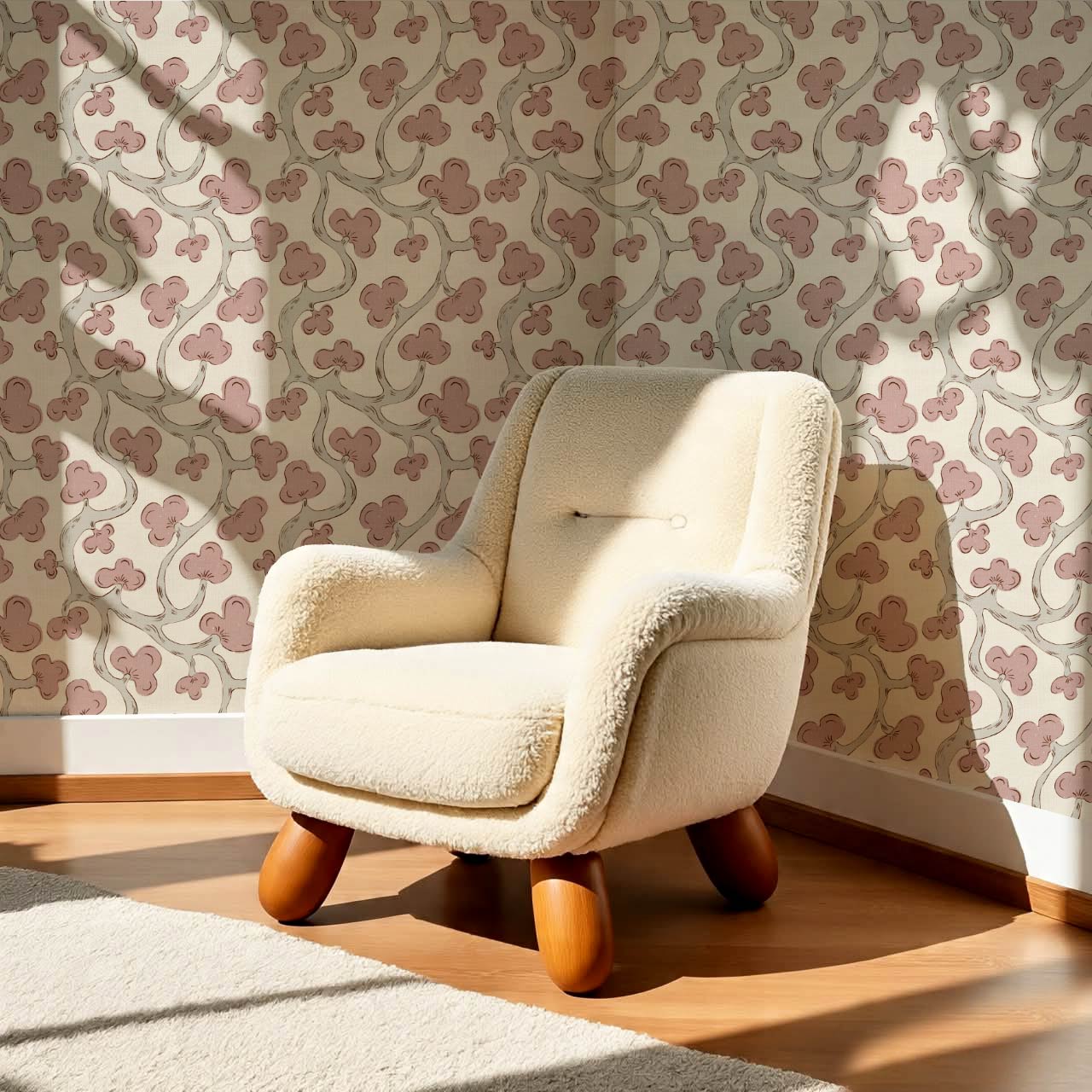 Isadora Chunky Botanical Vines Mauve Beige Wallpaper