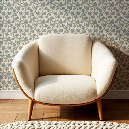 Isadora Chunky Botanical Vines Sea Glass Cream Wallpaper