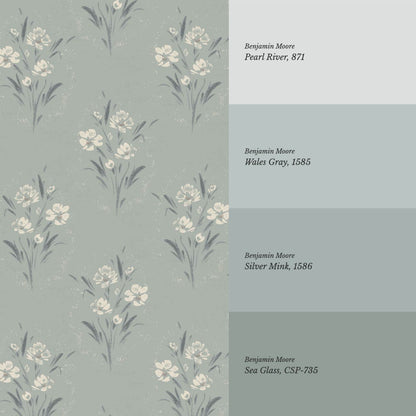 Isla Garden Florals Sea Glass Wallpaper