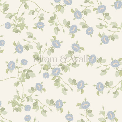 Isolde Wild Rose Blue Cream Wallpaper