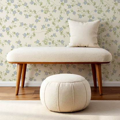 Isolde Wild Rose Blue Cream Wallpaper