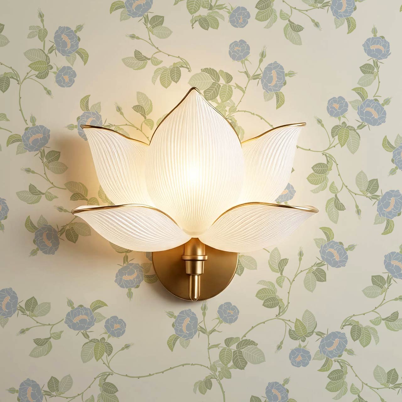 Isolde Wild Rose Blue Cream Wallpaper