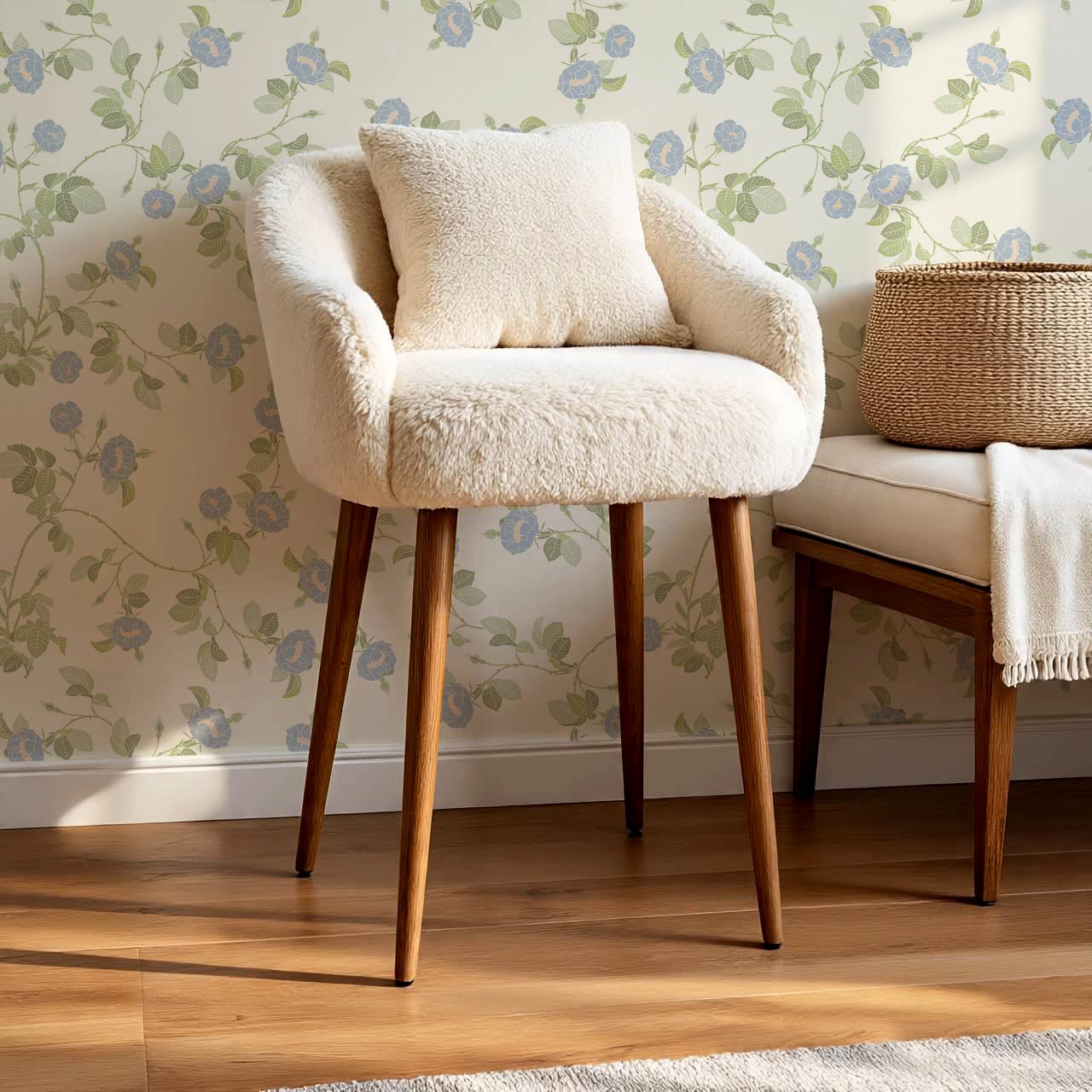 Isolde Wild Rose Blue Cream Wallpaper