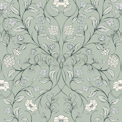Ivara Botanical Filigree Lace Sage Cream Wallpaper