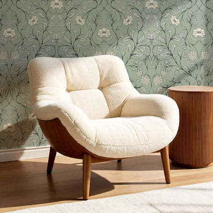 Ivara Botanical Filigree Lace Sage Cream Wallpaper