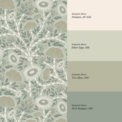 Ivy Seaweed Seafoam Wallpaper