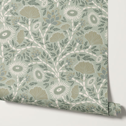 Ivy Seaweed Seafoam Wallpaper