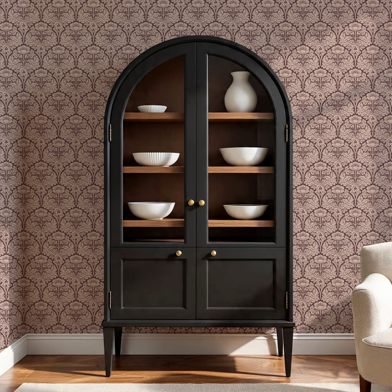 Jane Acantus Leaf Damask Maroon Wallpaper