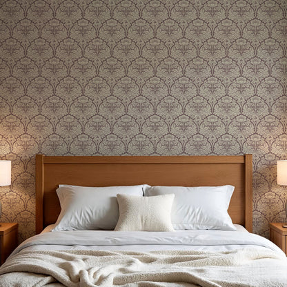 Jane Acantus Leaf Damask Plum Haze Wallpaper