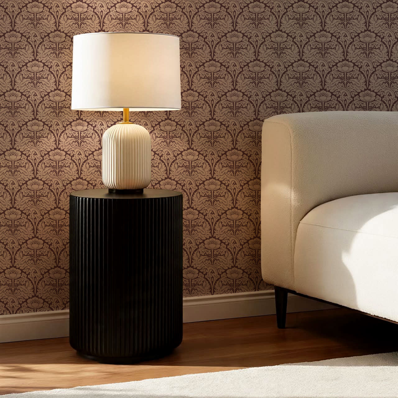 Jane Acantus Leaf Damask Maroon Wallpaper
