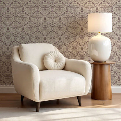 Jane Acantus Leaf Damask Plum Haze Wallpaper