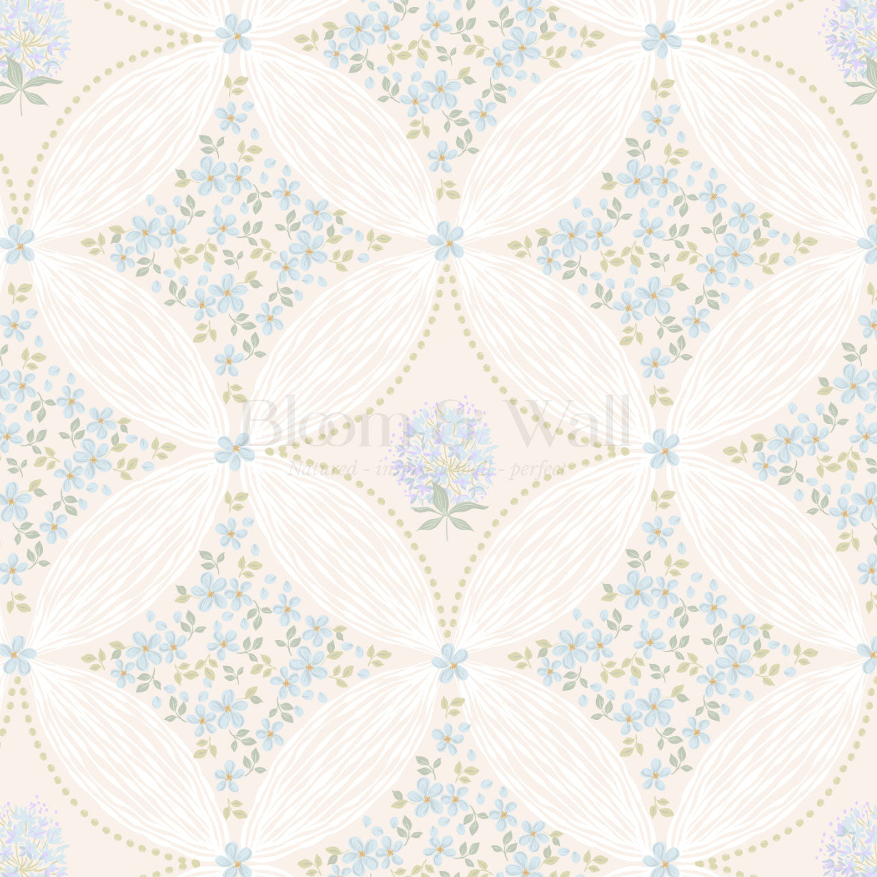 Jade Dandelions & Ditsies Cream Blue Wallpaper