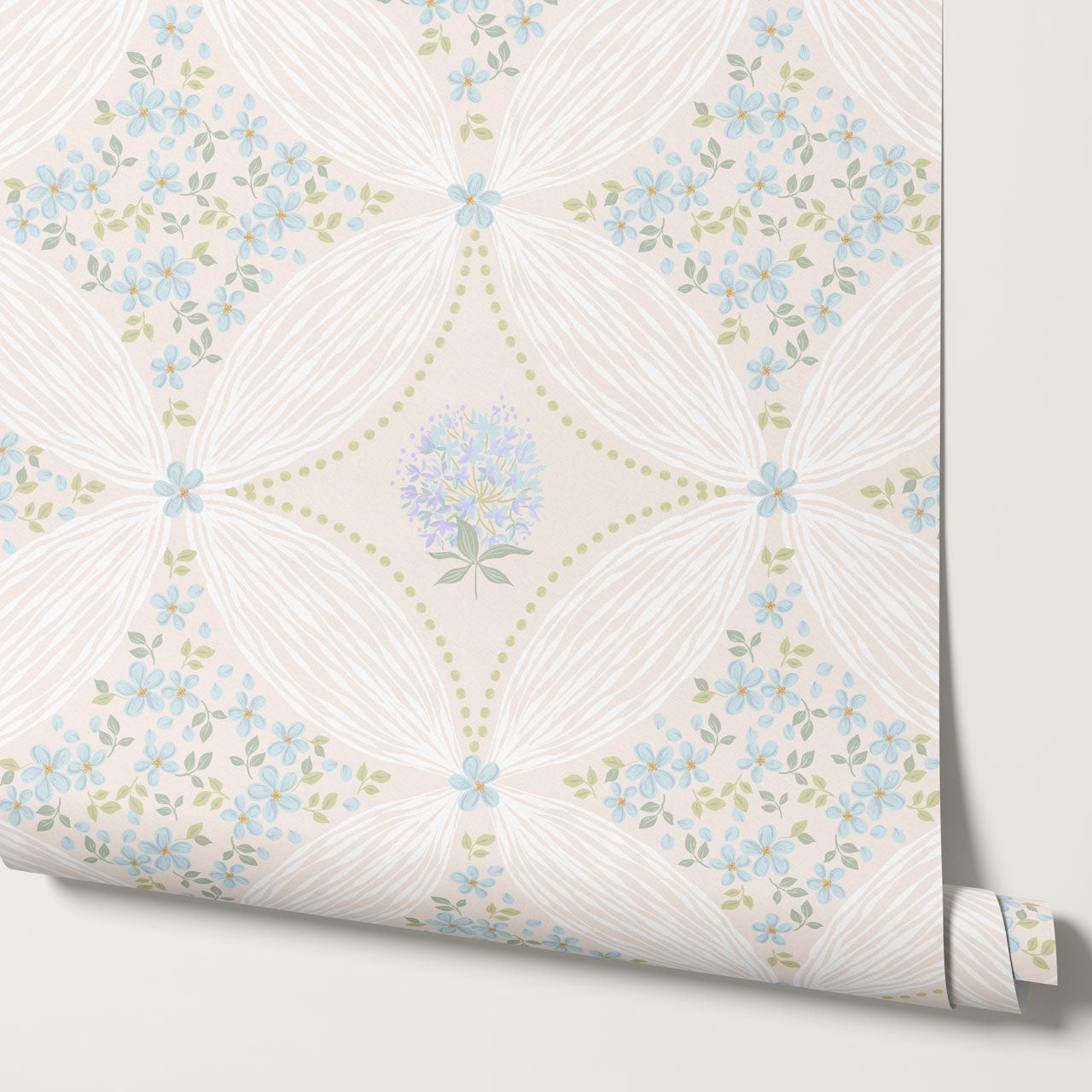 Jade Dandelions & Ditsies Cream Blue Wallpaper