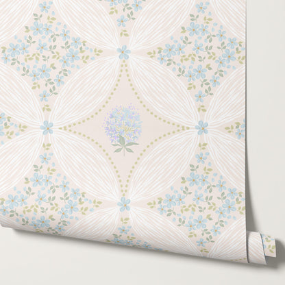 Jade Dandelions & Ditsies Cream Blue Wallpaper
