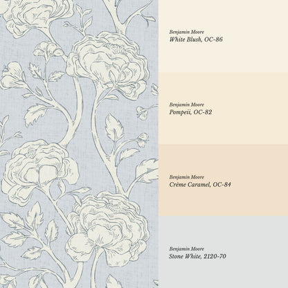 Janvier Peony Chinoiserie French Blue Ivory Wallpaper