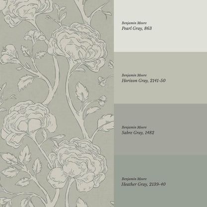 Janvier Peony Chinoiserie Sage Stone Wallpaper