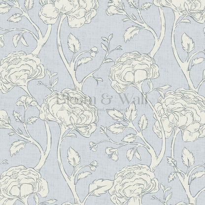 Janvier Peony Chinoiserie French Blue Ivory Wallpaper