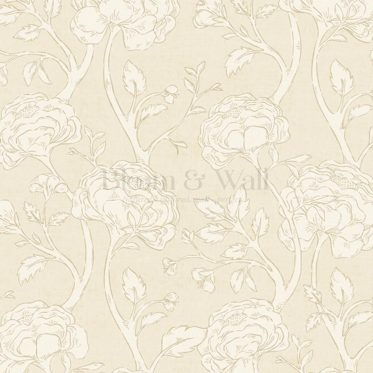 Janvier Peony Chinoiserie Neutral Beige Wallpaper