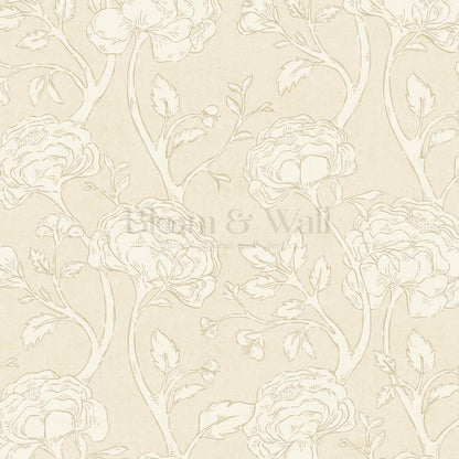 Janvier Peony Chinoiserie Neutral Beige Wallpaper