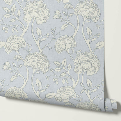 Janvier Peony Chinoiserie French Blue Ivory Wallpaper