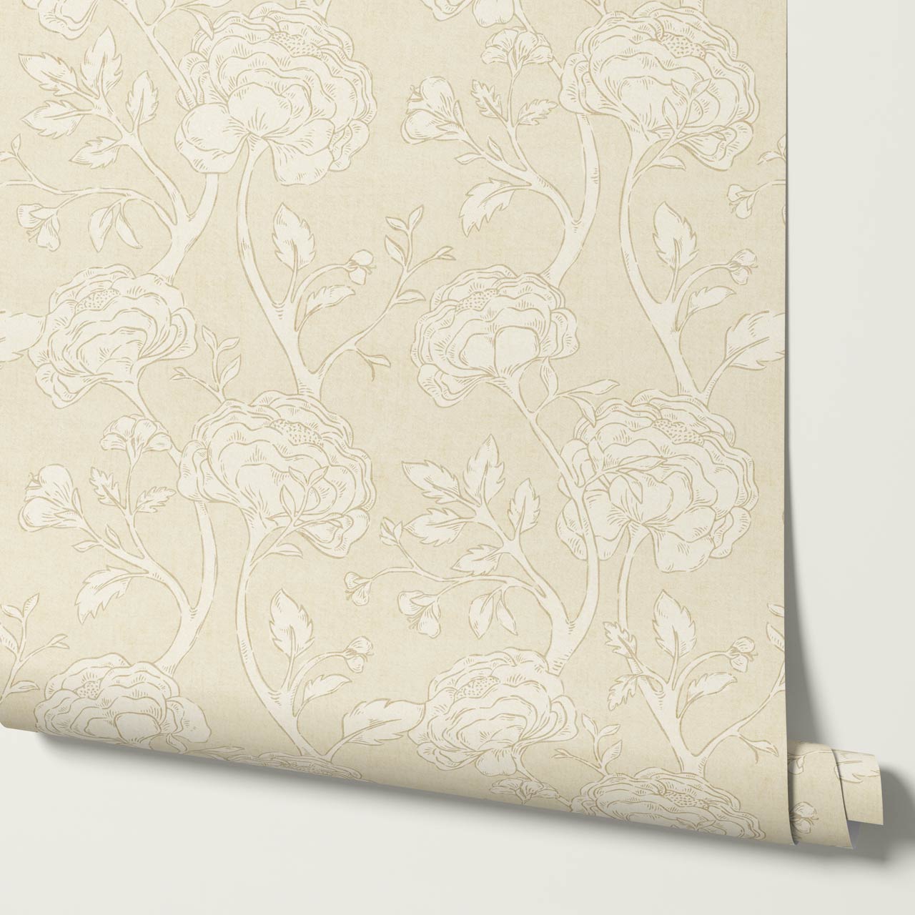 Janvier Peony Chinoiserie Neutral Beige Wallpaper