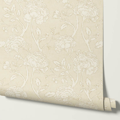 Janvier Peony Chinoiserie Neutral Beige Wallpaper