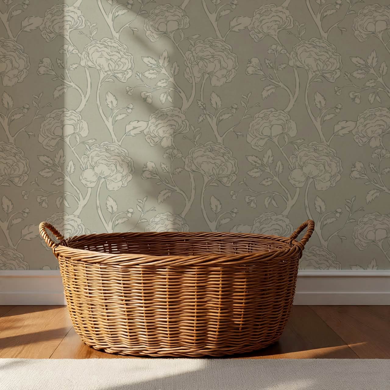 Janvier Peony Chinoiserie Sage Stone Wallpaper