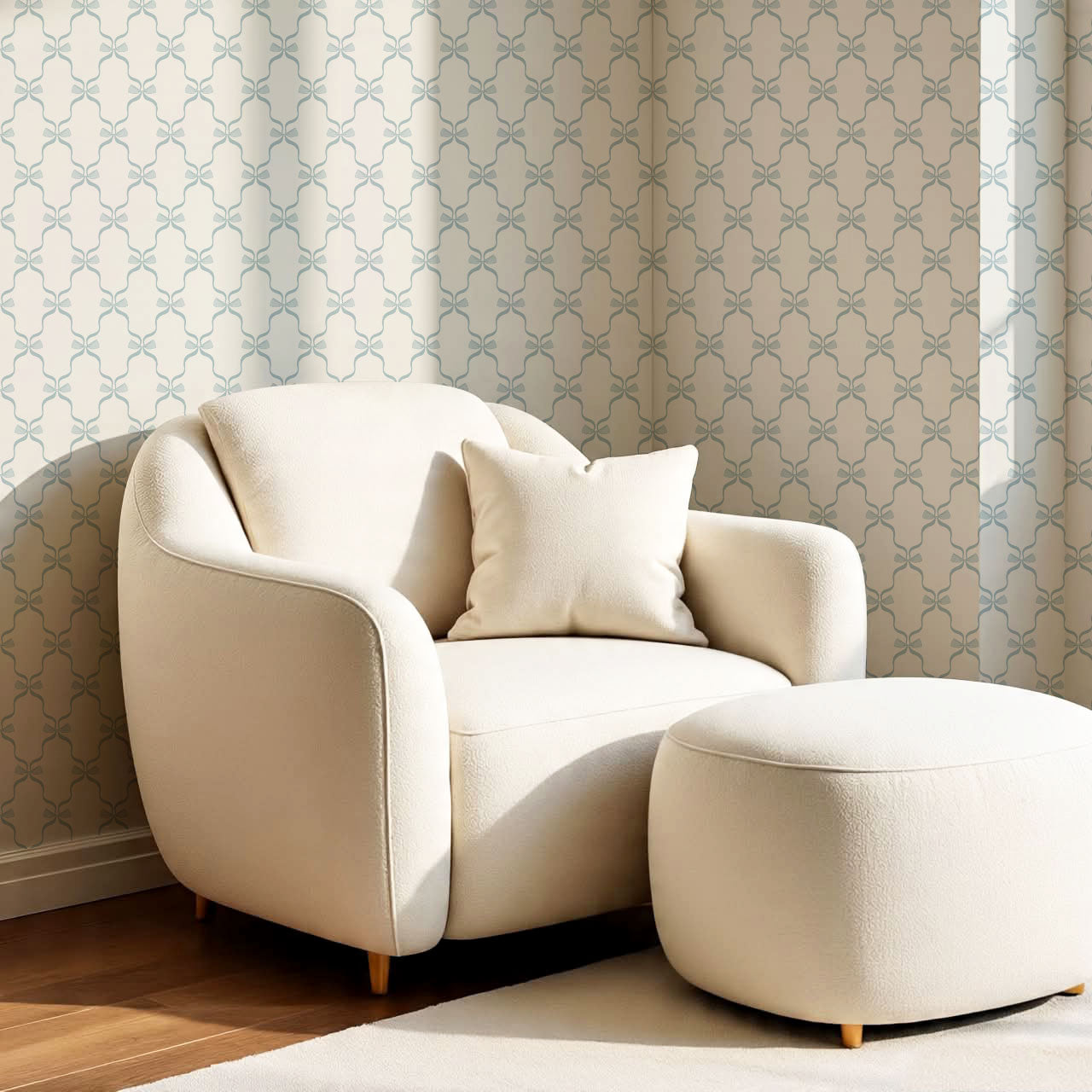 Jasmine Charming Bows Blue Wallpaper