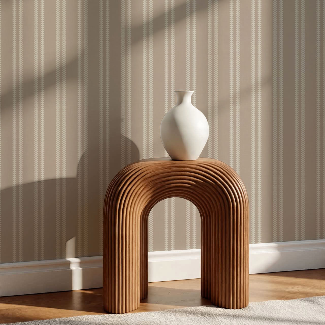 Jenna Leaf Stripe Sandstone Wallpaper