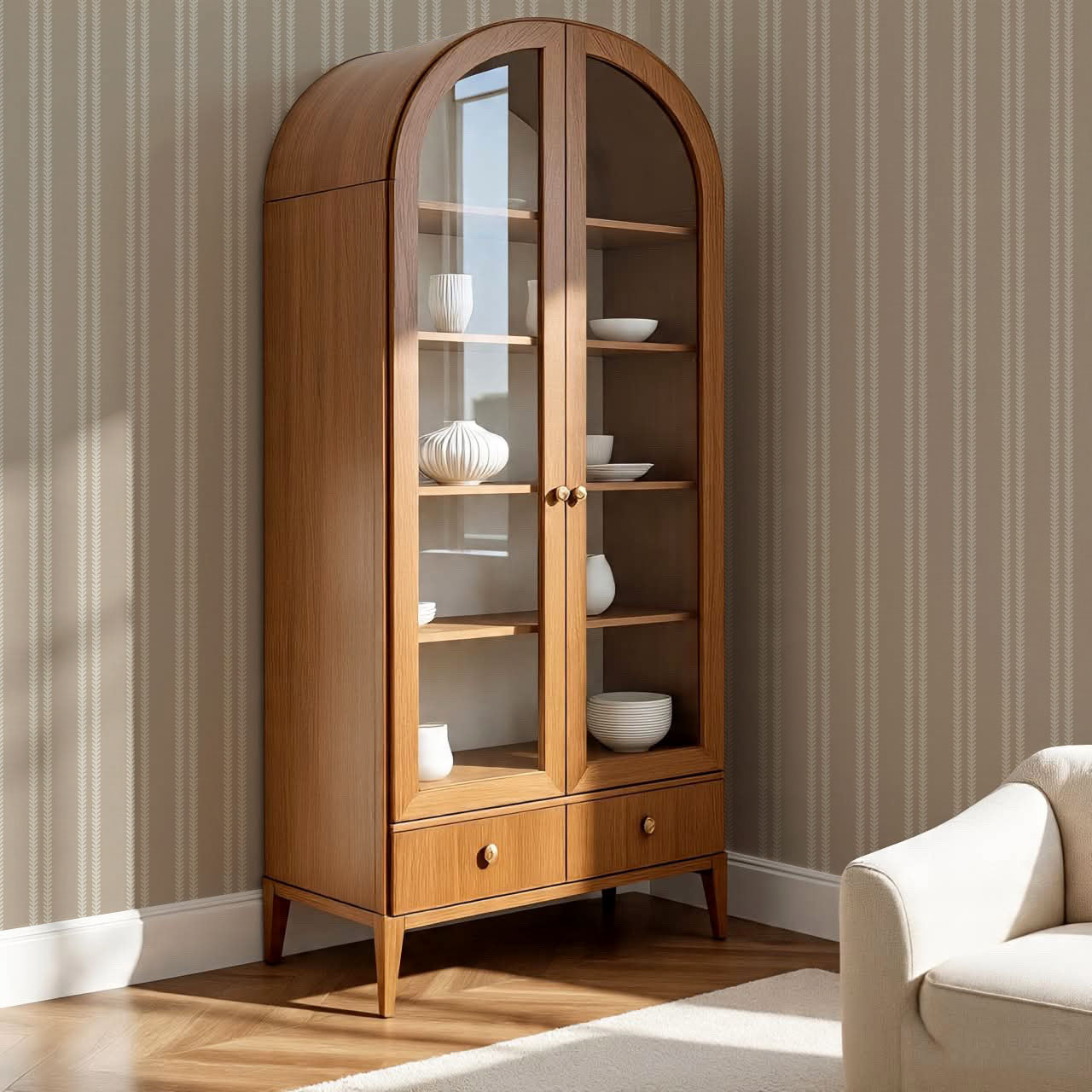 Jenna Leaf Stripe Sandstone Wallpaper