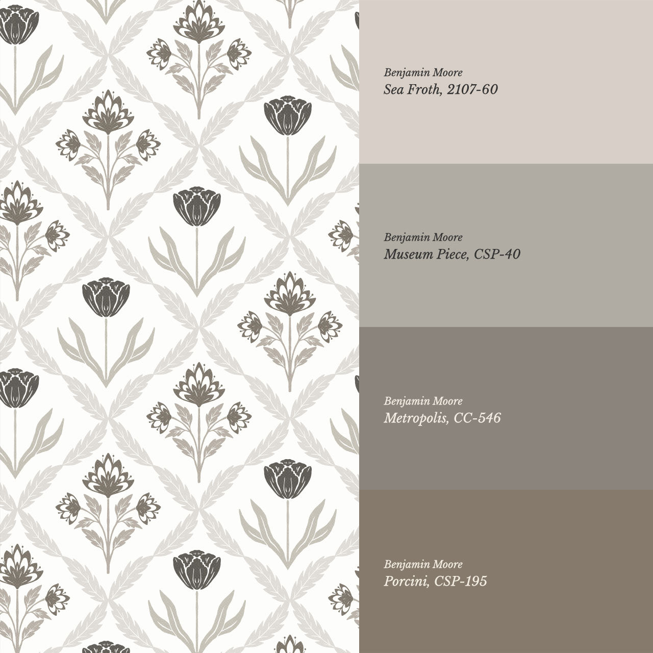 Joelle Tulip Damask Brown Wallpaper