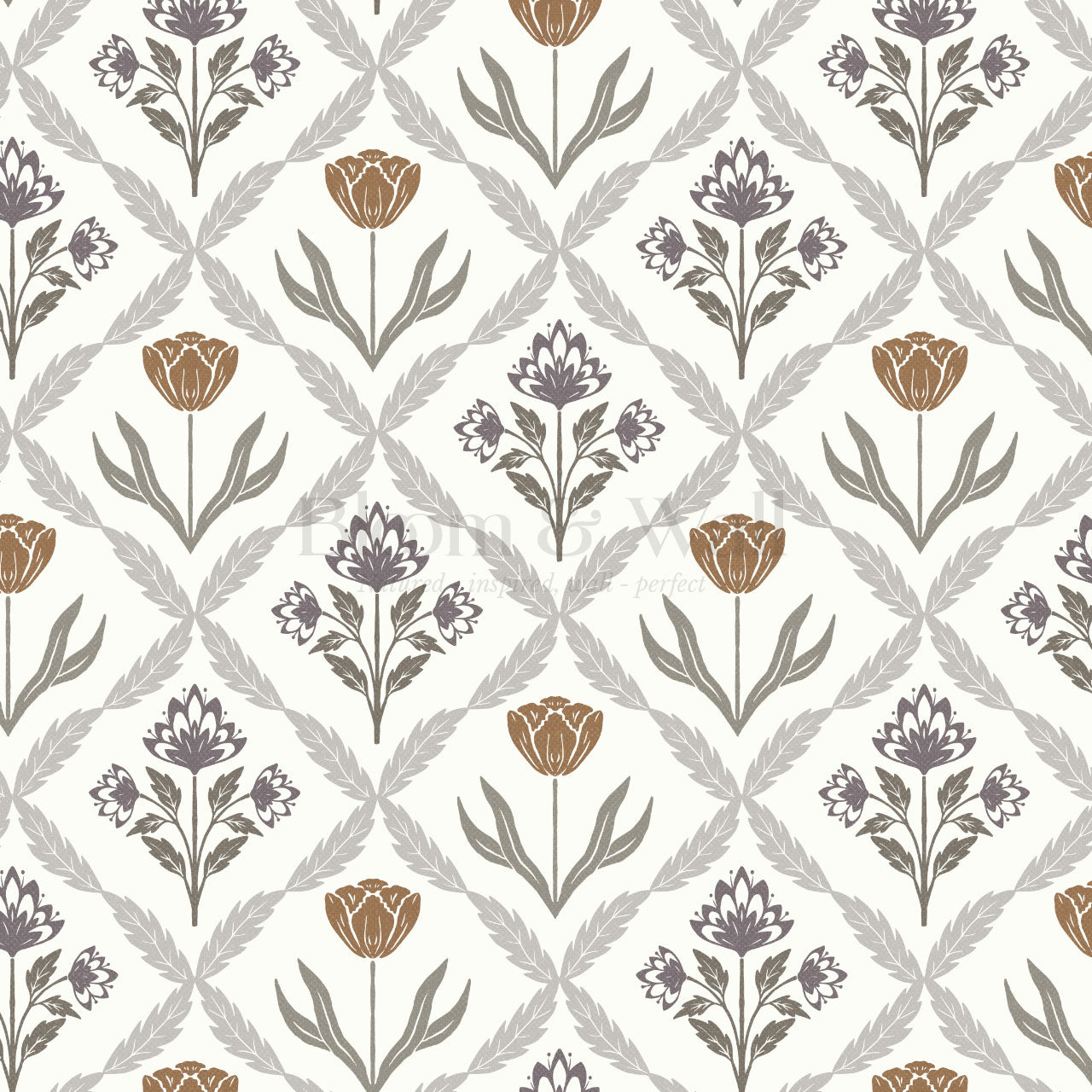 Joelle Tulip Damask Plum Wallpaper