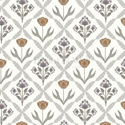 Joelle Tulip Damask Plum Wallpaper